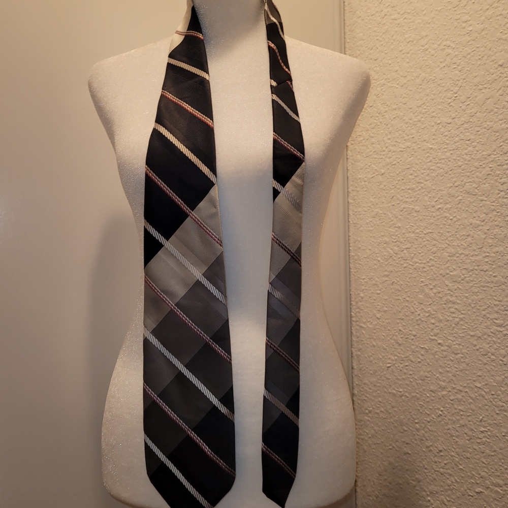 Dior Black and Gray Diagonal Striped Tie